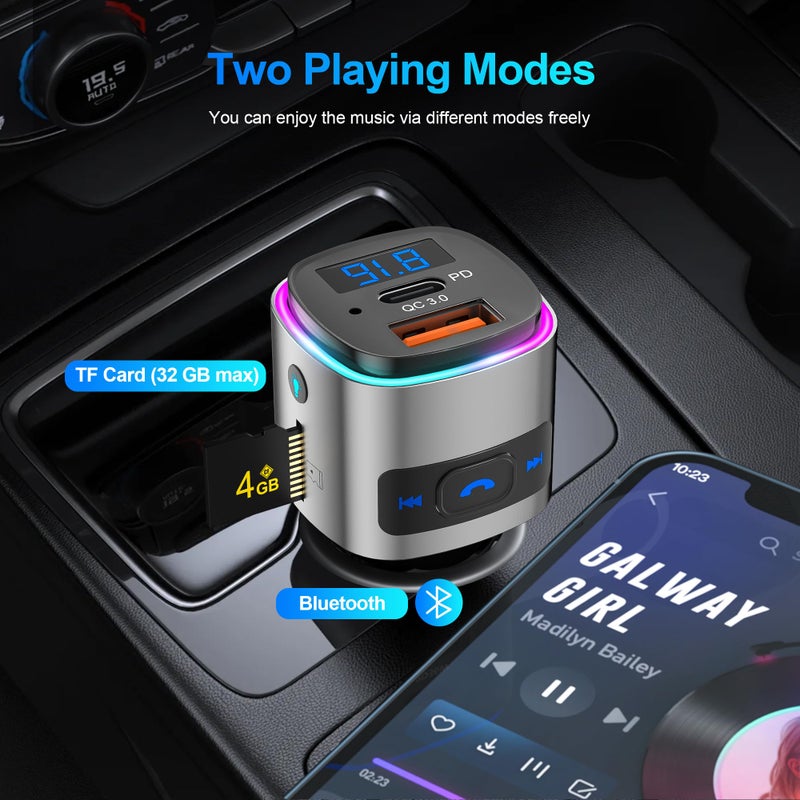 SONRU (Upgraded Version) FM Transmitter Bluetooth, SONRU Bluetooth Car Adapter [PD 30W & QC3.0 18W], Wireless FM Radio Transmitter, Hands-Free Calling, Siri Google Assistant, TF Card - Image 2